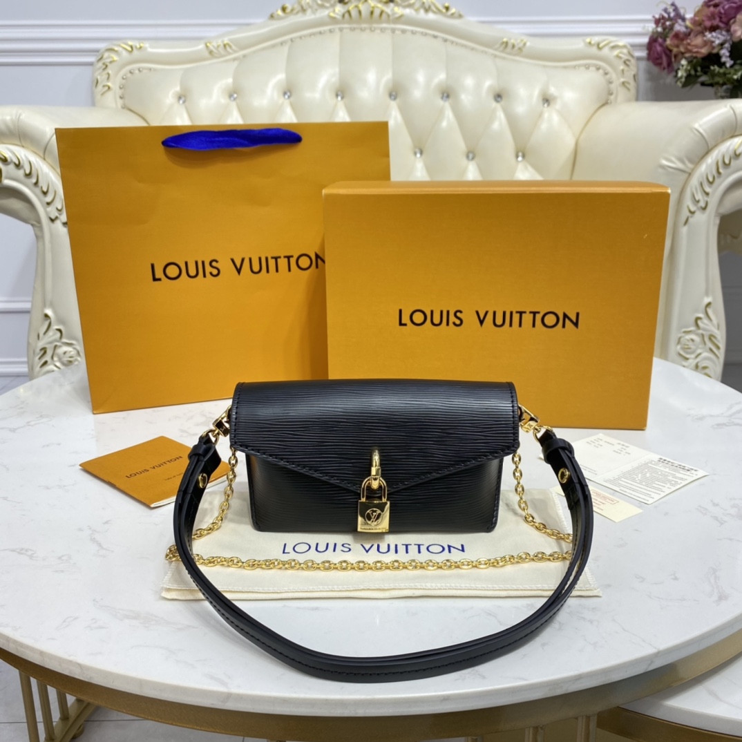 Louis Vuitton PADLOCK ON STRAP Handbag Epi Leather M80682 Black